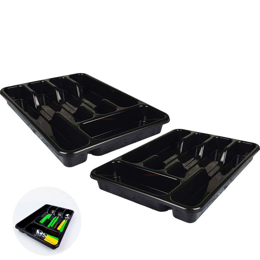 Kit 2 Organizadores Separador Divisor talheres Porta Facas Garfo Colher Gaveta Cozinha Preto - AMZ