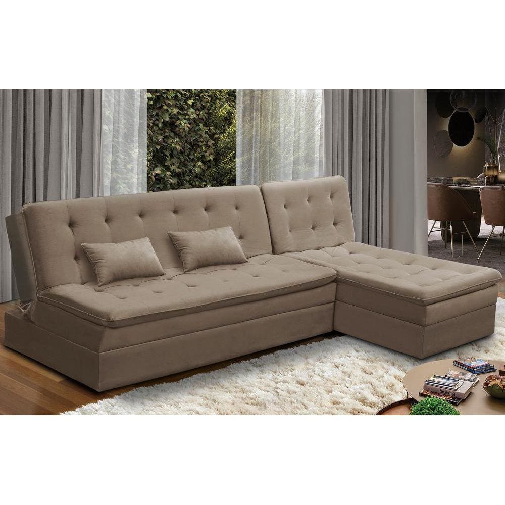 Sofá Cama King 5 Lugares 2,70m Alice Suede Cappuccino Adonai Estofados