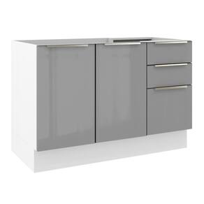 Balcão Gabinete de Pia 120cm 2 Portas 3 Gavetas Branco Cinza