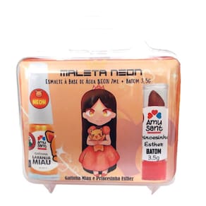 Maleta Neon Amusant Esmalte Gatinha Laranja Miau + Batom Esther
