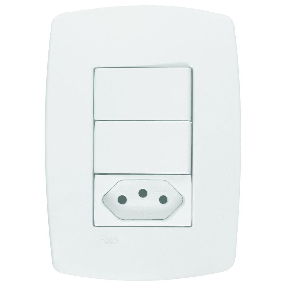 2 Interruptores Simples + Tomada 20a Linha Pérola Branca