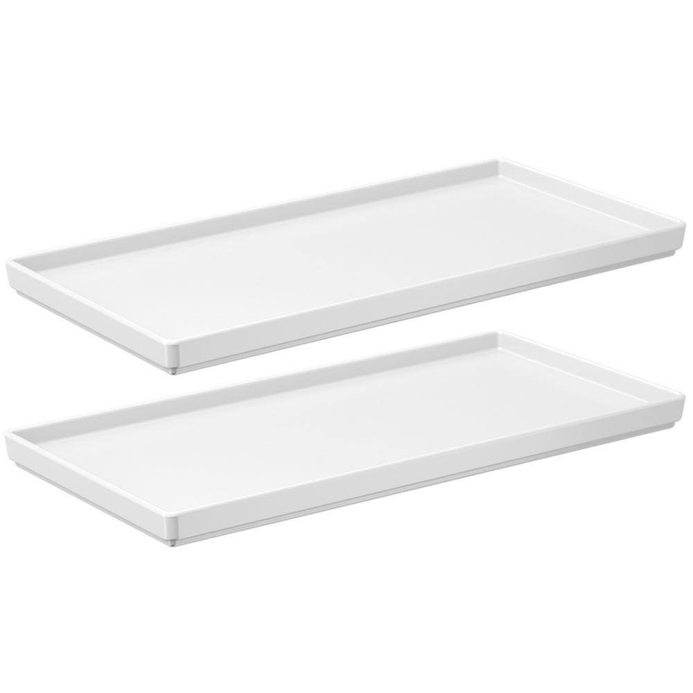 Kit 2 Bandeja Travessa Retangular 27x13cm Decorativa Multiuso Pia Banheiro Lavabo Branco - Coza