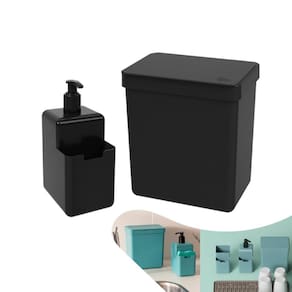 Kit Lixeira 2,5L Dispenser Porta Detergente Líquido Esponja Single Organizador Pia Cozinha - Coza
