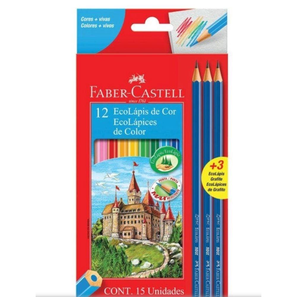 Lápis Cor Faber 12 Cores - Com 3 Ecolápis