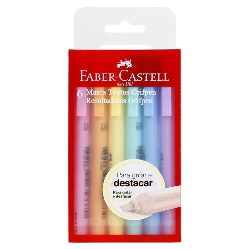 Caneta Marca Texto Pastel Grifpen Estojo 6 Cores