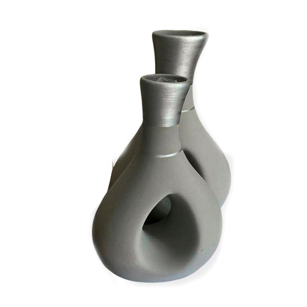 Jogo De Vasos Em Ceramica Enfeite Decorativo Mesa Sala Cinza