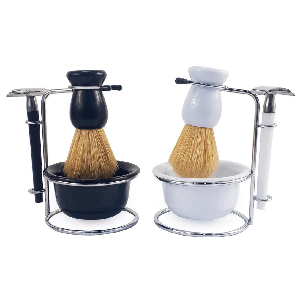 Kit Para Barbear Masculino Retro Vintage Lamina Metal Navalha Suporte Metal Saboneteira Pincel