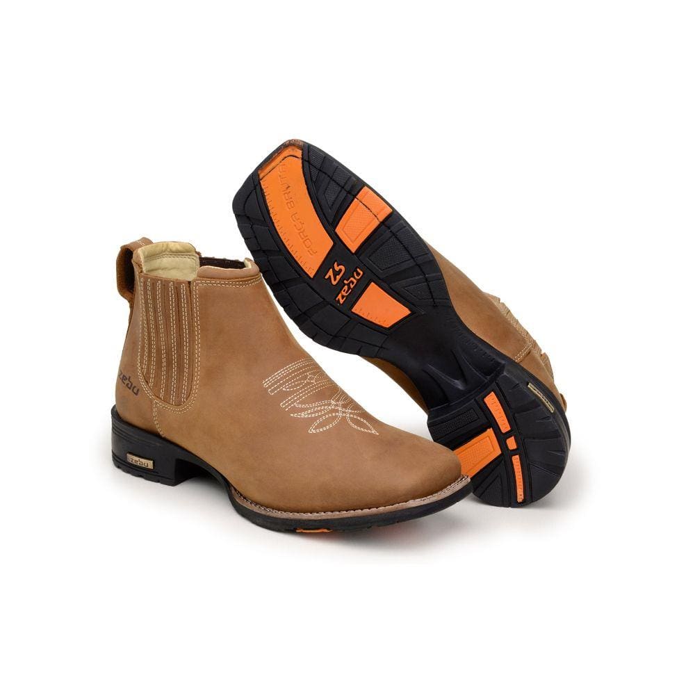 Botina Zebu Bico Quadrado Masculina Em Couro Mustang Sela - 57020