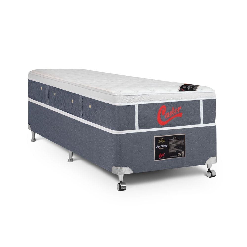 Cama Box + Colchão Castor Solteiro Plush Light Stress One Face Pocket 120x203x61cm