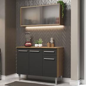 Cozinha Compacta Madesa Emilly 105001 com Armário e Balcão - Rustic/Preto