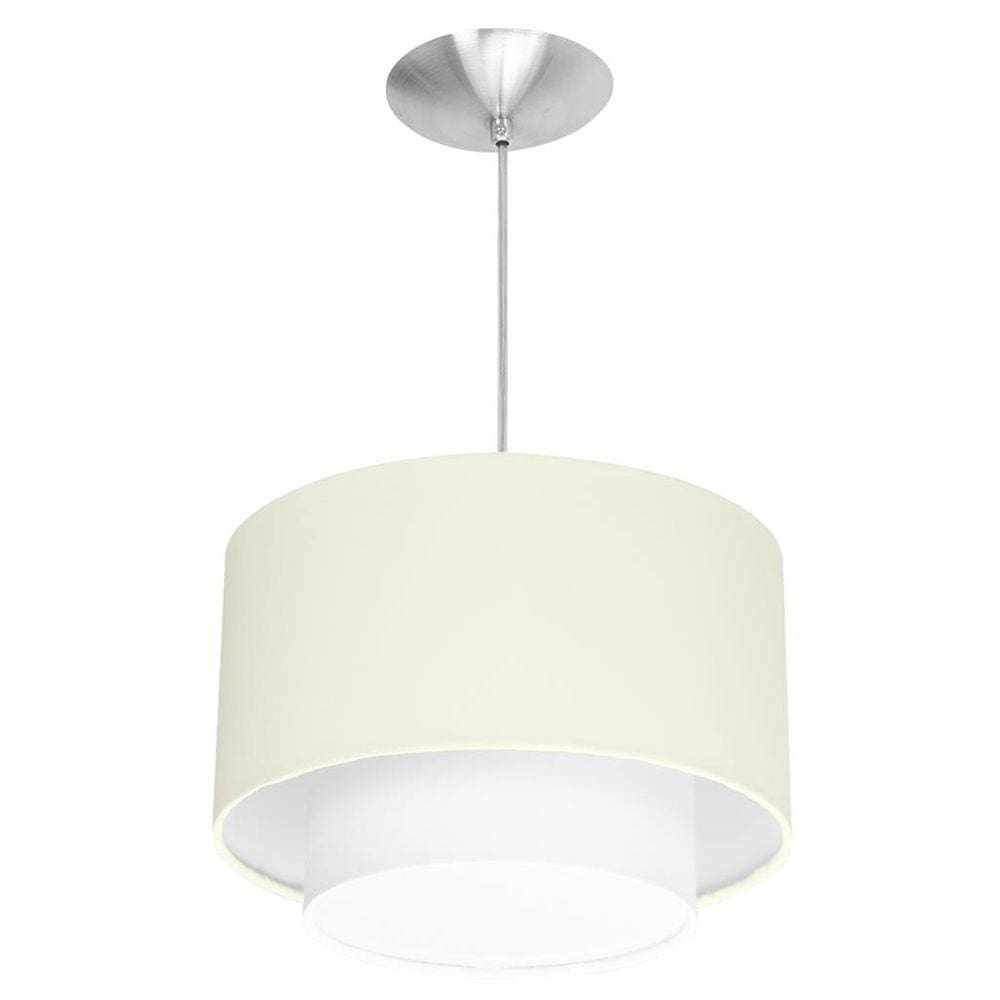 Lustre Cupula Pendente Dome Duplo Bege Com Branco
