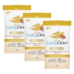 Kit com 3 Sabonetes Líquidos Glicerina Baby Dove Hidratação Glicerinada 180ml Refil