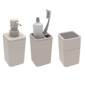 Kit Banheiro 3 Peças Dispenser Sabonete Líquido Porta Escova Algodão Cotonete Gelo - Soprano