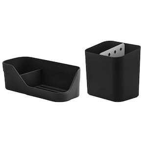 Kit Cozinha Esorredor De Talheres Organizador De Pia Porta Detergente Esponja Preto - Ou