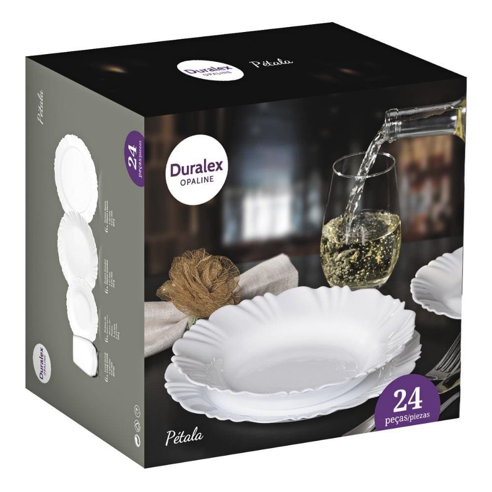 Aparelho de Jantar Vidro Marinex Opaline Pétala - Kit 24 Un