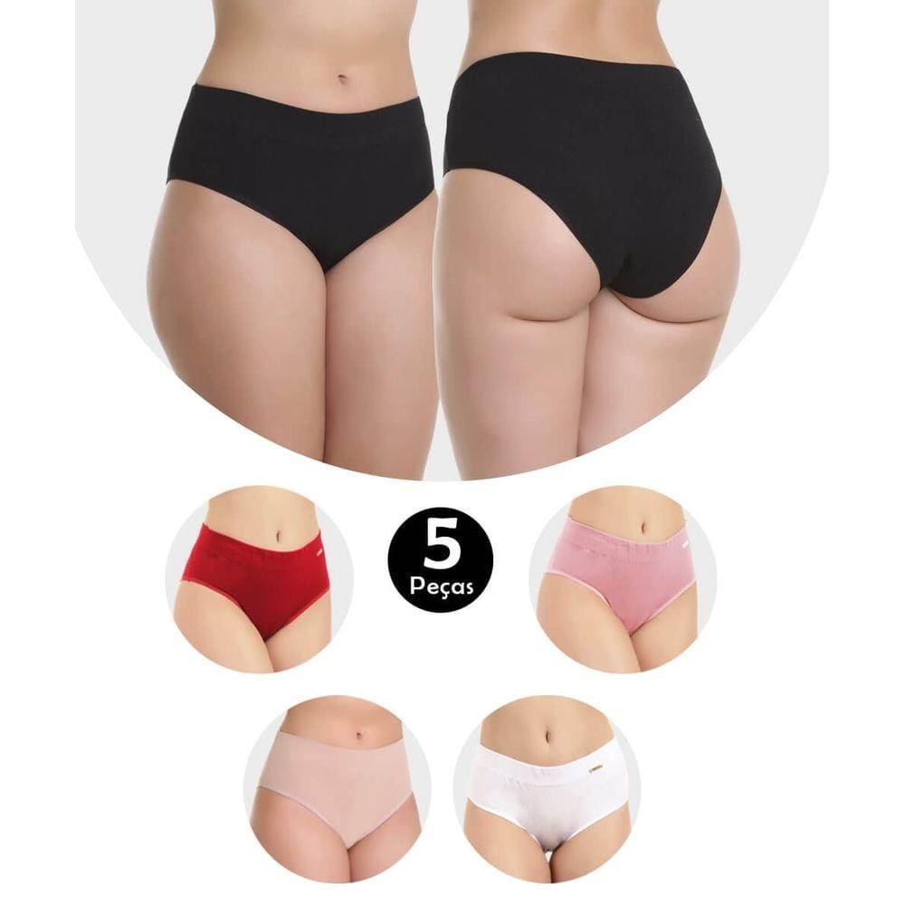 Kit 5 Calcinha IMI Lingerie Pós Parto Algodão Gestante Maternidade Cós Alto Silvana