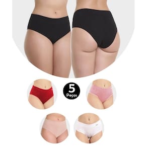 Kit 5 Calcinha IMI Lingerie Pós Parto Algodão Gestante Maternidade Cós Alto Silvana