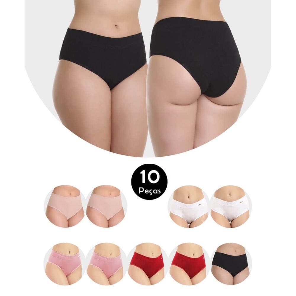 Kit 10 Calcinha IMI Lingerie Pós Parto Algodão Gestante Maternidade Cós Alto Silvana