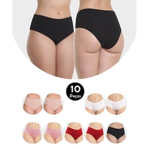 Kit 10 Calcinha IMI Lingerie Pós Parto Algodão Gestante Maternidade Cós Alto Silvana