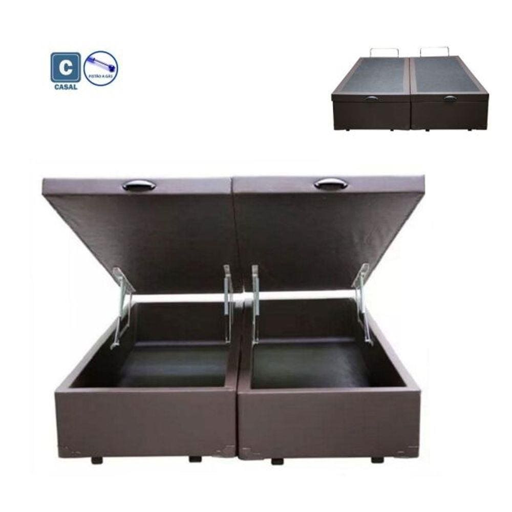 Cama Box Casal com Bau Pistão a gás corino marrom Bipartido - 138x188