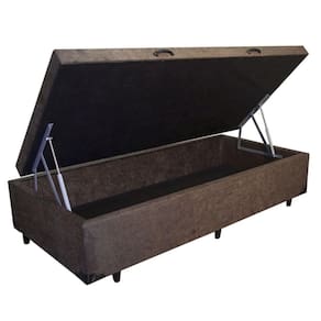 Cama Box baú solteiro suede marrom com pistao a gás