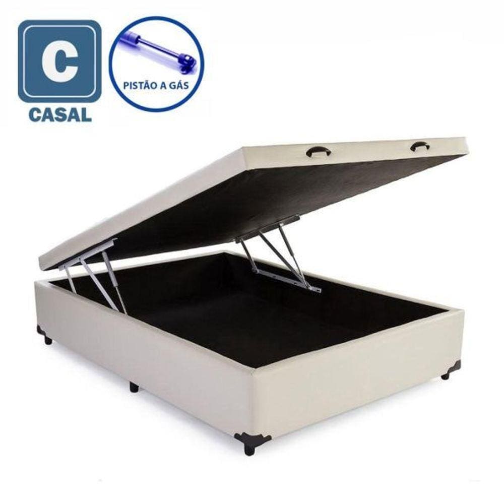 Cama Box Baú Casal em Corino bege com Pistão a gás - 138x188