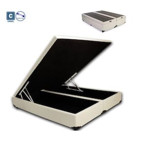 Cama Box Baú casal Bi partida em Corino bege com Pistão a gás - 138x188