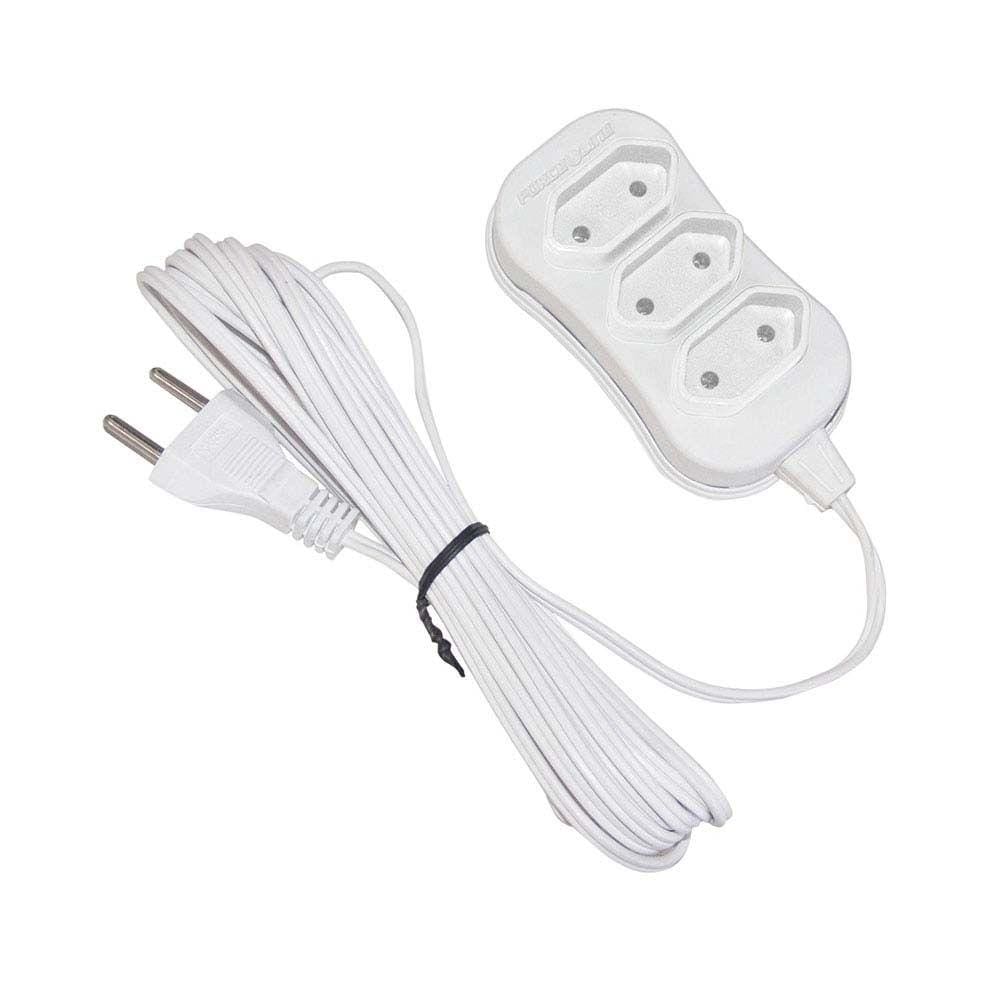 Extensão elétrica 3 metros 3 tomadas bivolt branco Force Line Forceline