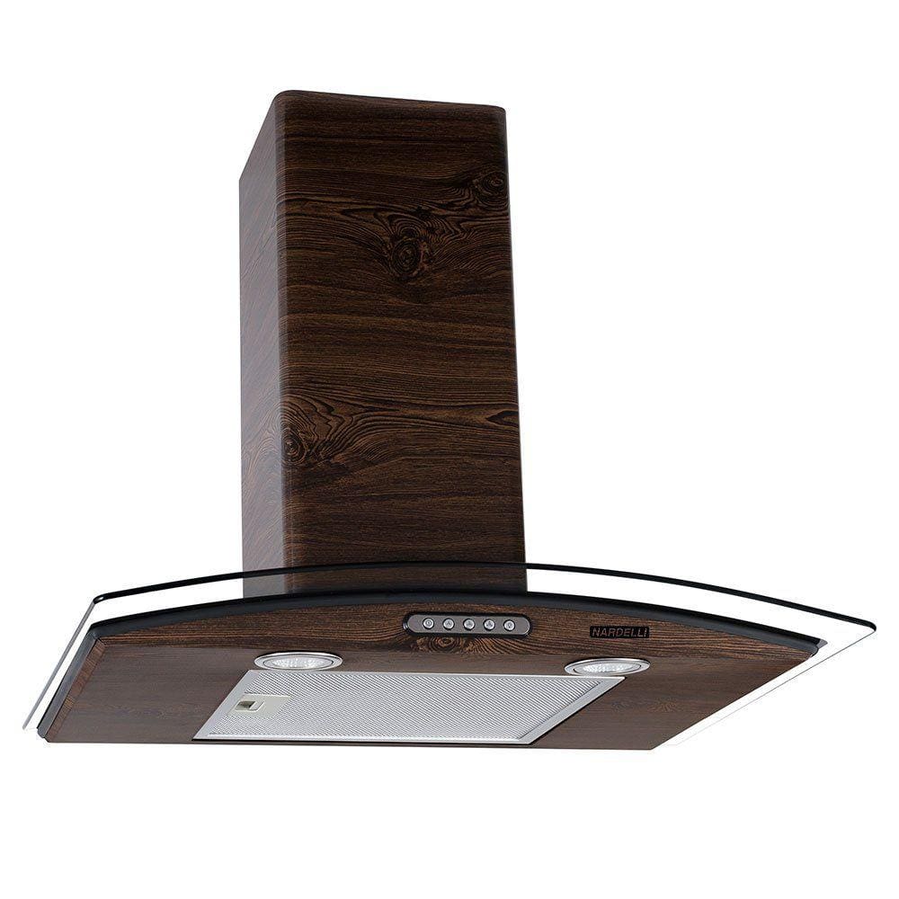 Coifa de Parede 60cm Vidro Curvo Slim Nardelli Wood com Nogueira