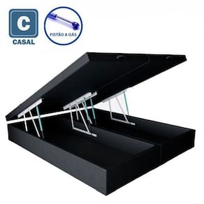 Cama Box Casal com Bau Pistão a gás preto corino Bipartido - 138x188
