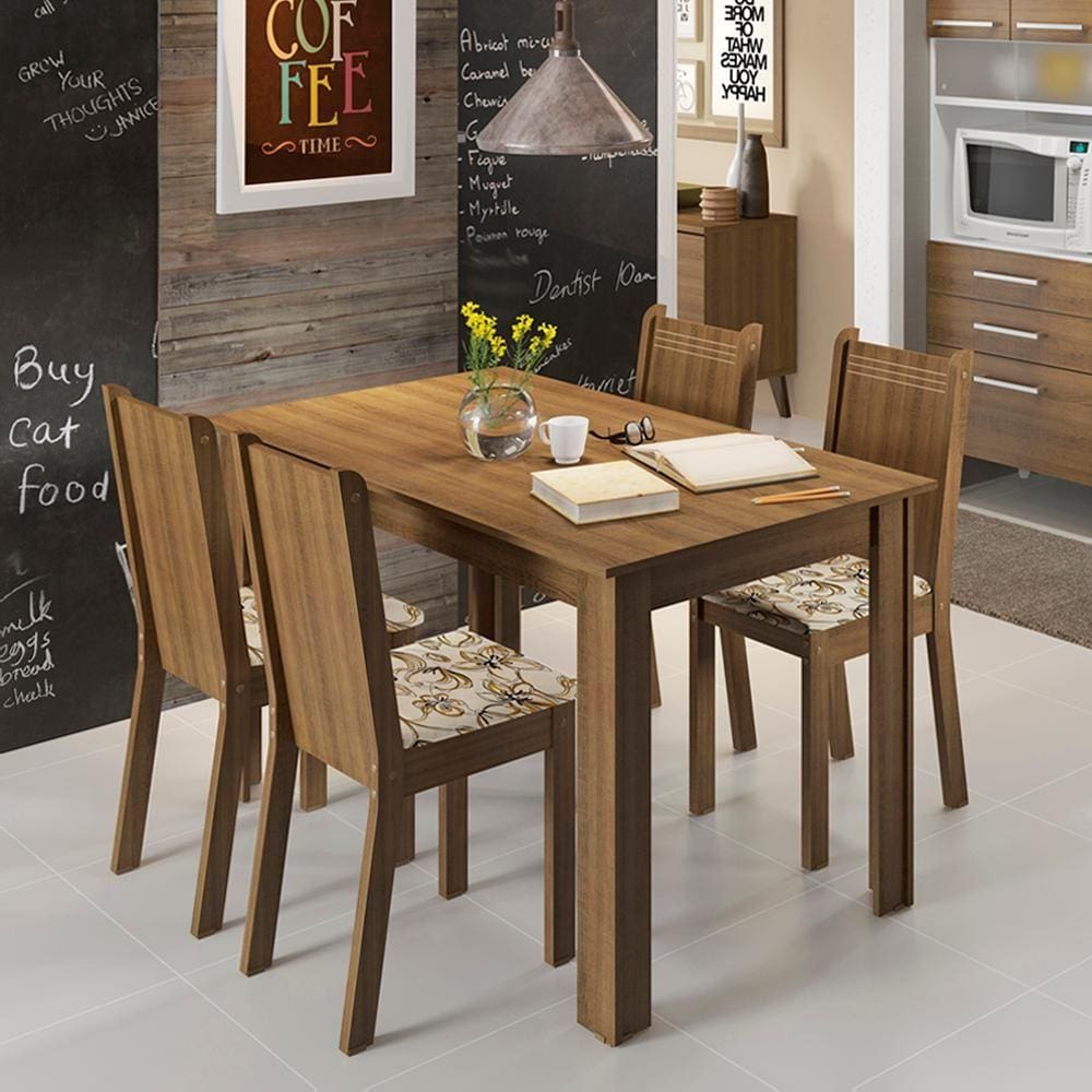 Conjunto Sala de Jantar Rosie Mesa Tampo de Madeira com 4 Cadeiras