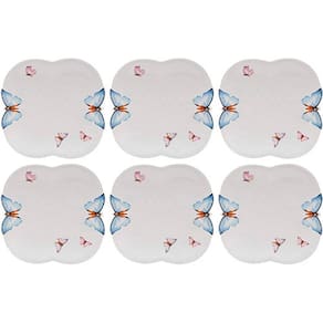 Jogo Pratos Rasos em Porcelana Borboletas 6 peças