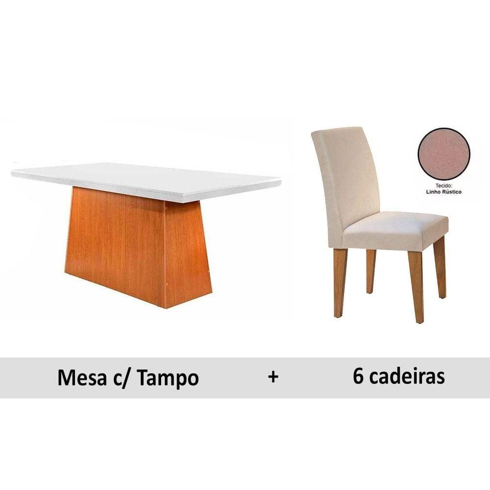 Mesa Rufato Luna MDF 180cm+6 Cadeiras Grécia Imbuia/Off White/Rústico