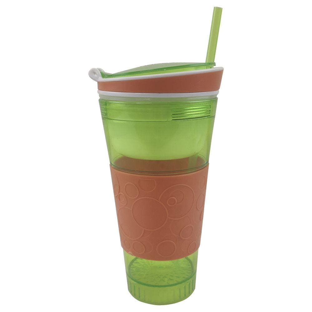 Copo Mágico 2 em 1 Canudo Antivazamento Sucos Compartimento Frutas Lanches