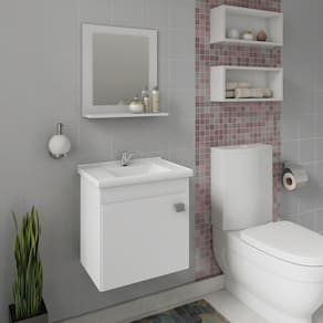Armário Para Banheiro Iris  Com Pia e Espelheira   Branco