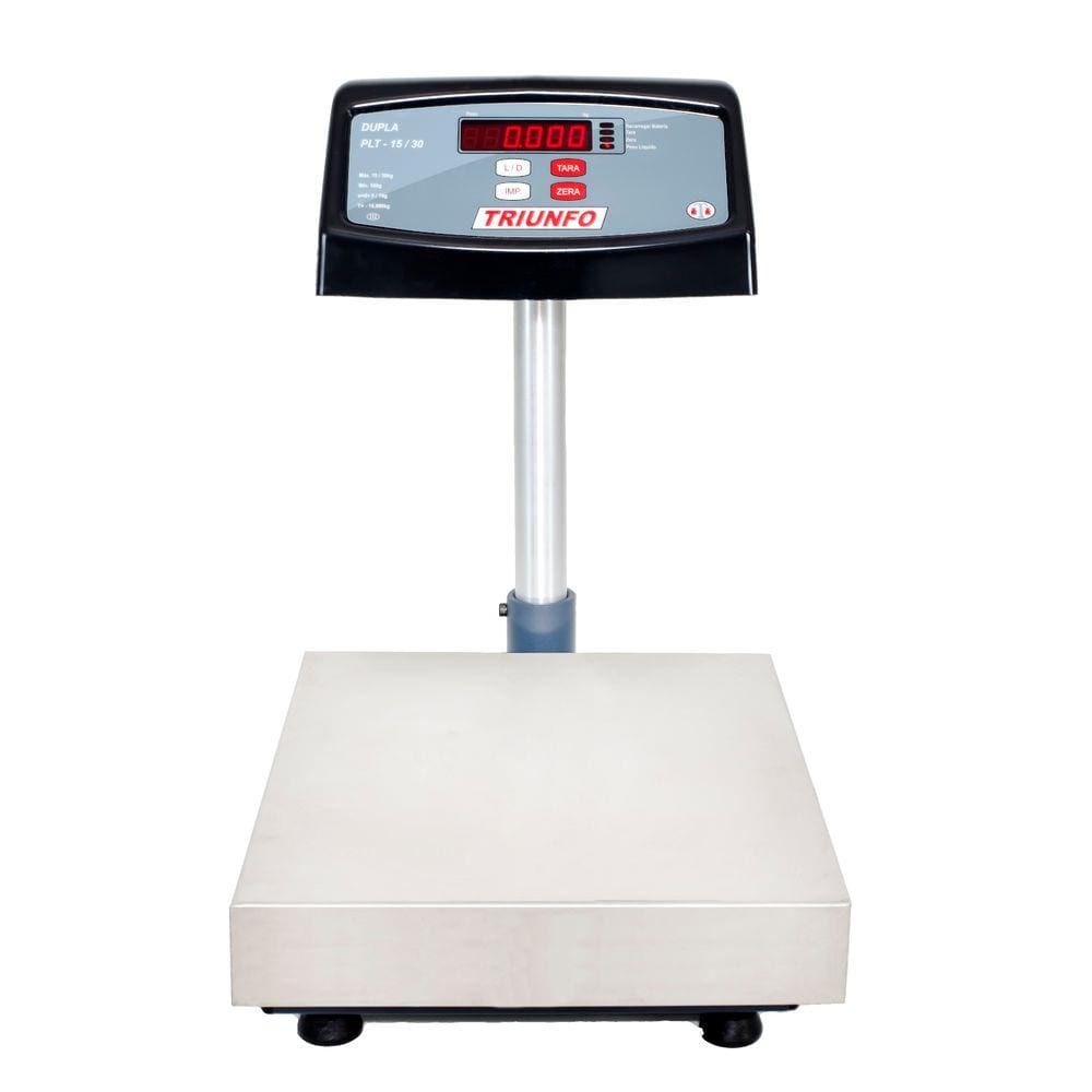 Balança Eletrônica PLT mini Slim Inox 28x33cm c/ Coluna - 30Kg/10g, 60Kg/20g - PLT30/60 - Selo Inmetro - Triunfo