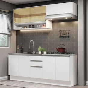 Cozinha Completa Madesa Glamy 200003 com Armário e Balcão (Sem Tampo e Pia) - Branco
