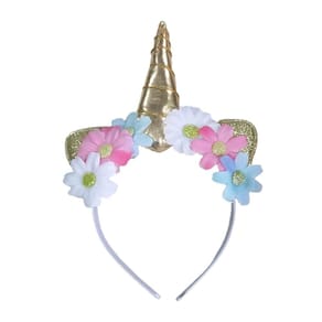 Tiara de Unicórnio Dourada com Flores