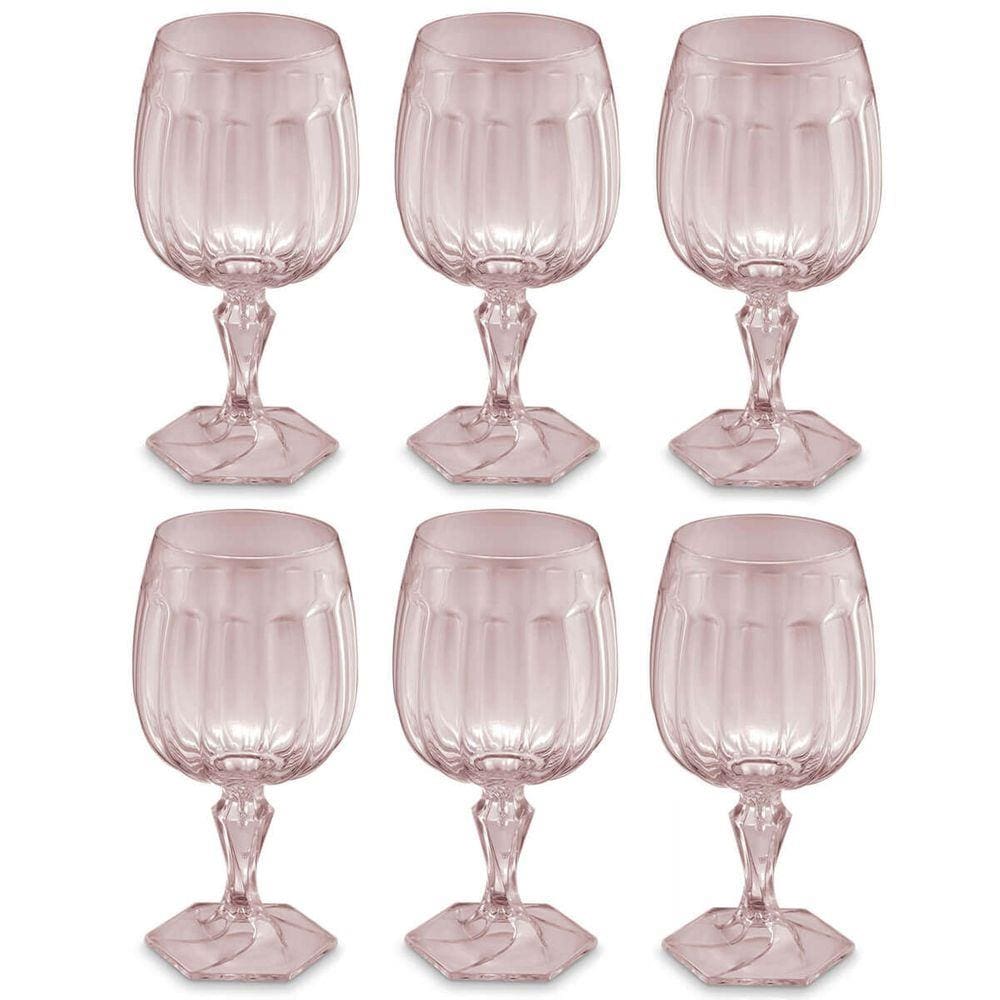 Conjunto 6 Taças Para Água Suco 350ml Plástico Rosa Translucido Samba UZ