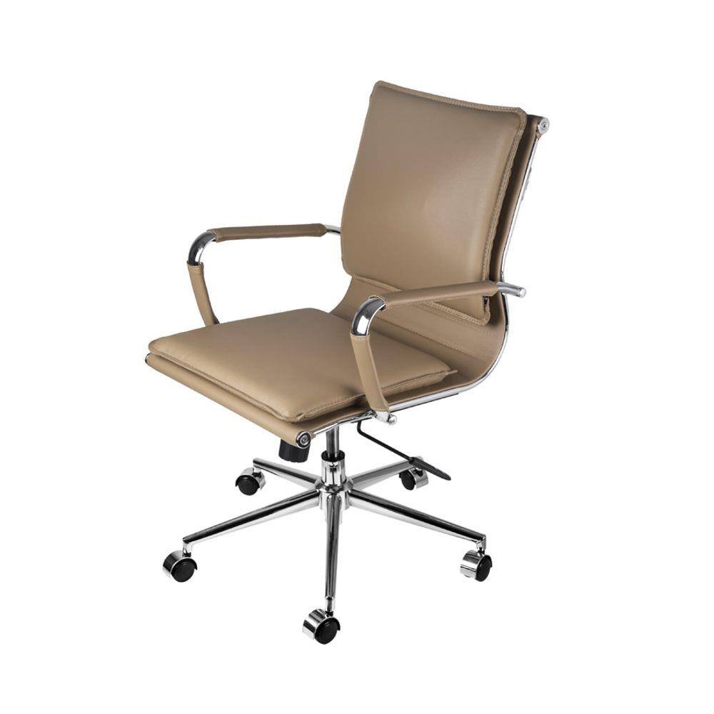 Cadeira Boxbit Soft Baixa Caramelo em Pu Base Cromada Rodizio