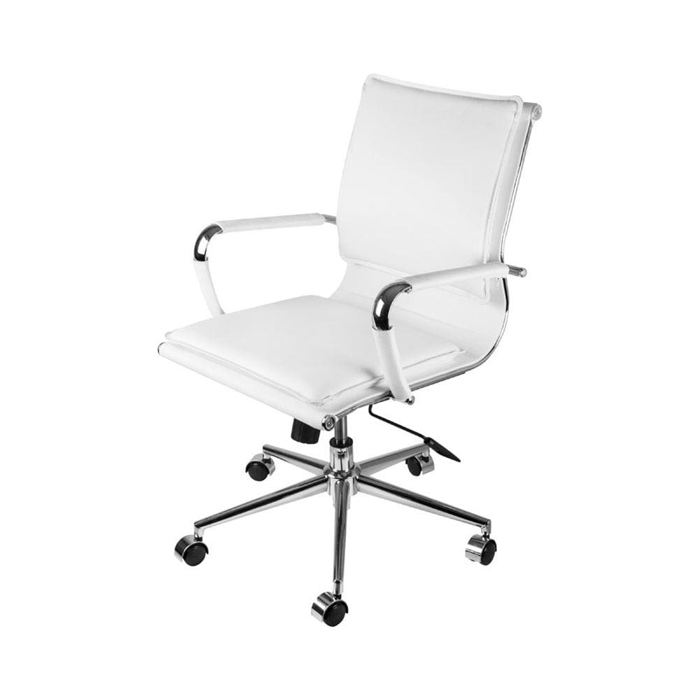 Cadeira Boxbit Soft Baixa Branca em Pu Base Cromada Rodizio