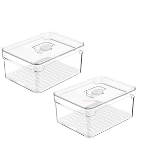 Kit 2 Organizadores Porta Mantimento 2,2 Litros Com Tampa Geladeira Fruta Verdura Clear Fresh - Ou