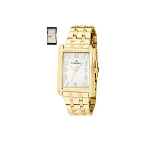 Relogio Champion Feminino Dourado Quadrado Cn20373w + Kit Colar E Brinco