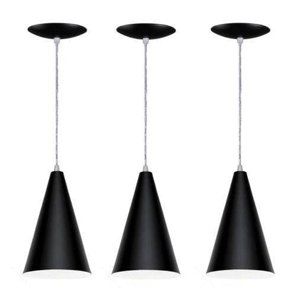 Kit 03 Pendentes Cone Preto Com Cobre