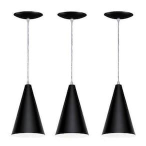 Kit 03 Pendentes Cone Preto Com Cobre
