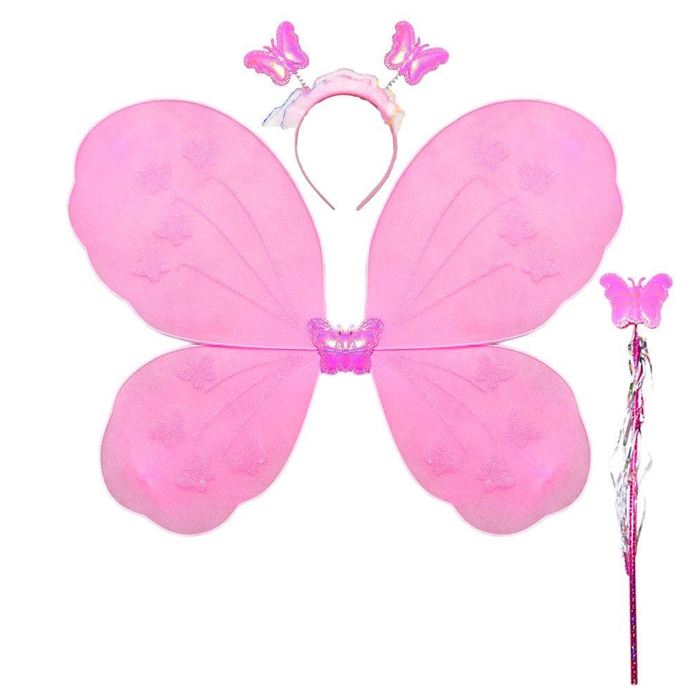 Kit Asa de Borboleta com Varinha e Tiara Rosa