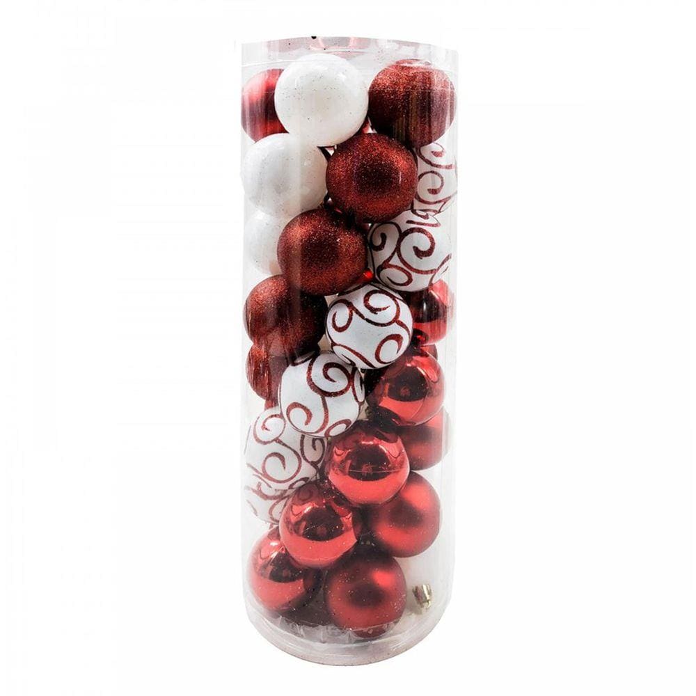 Bola de Natal Kit Misto Vermelho e Branco 5cm - 40 Unidades