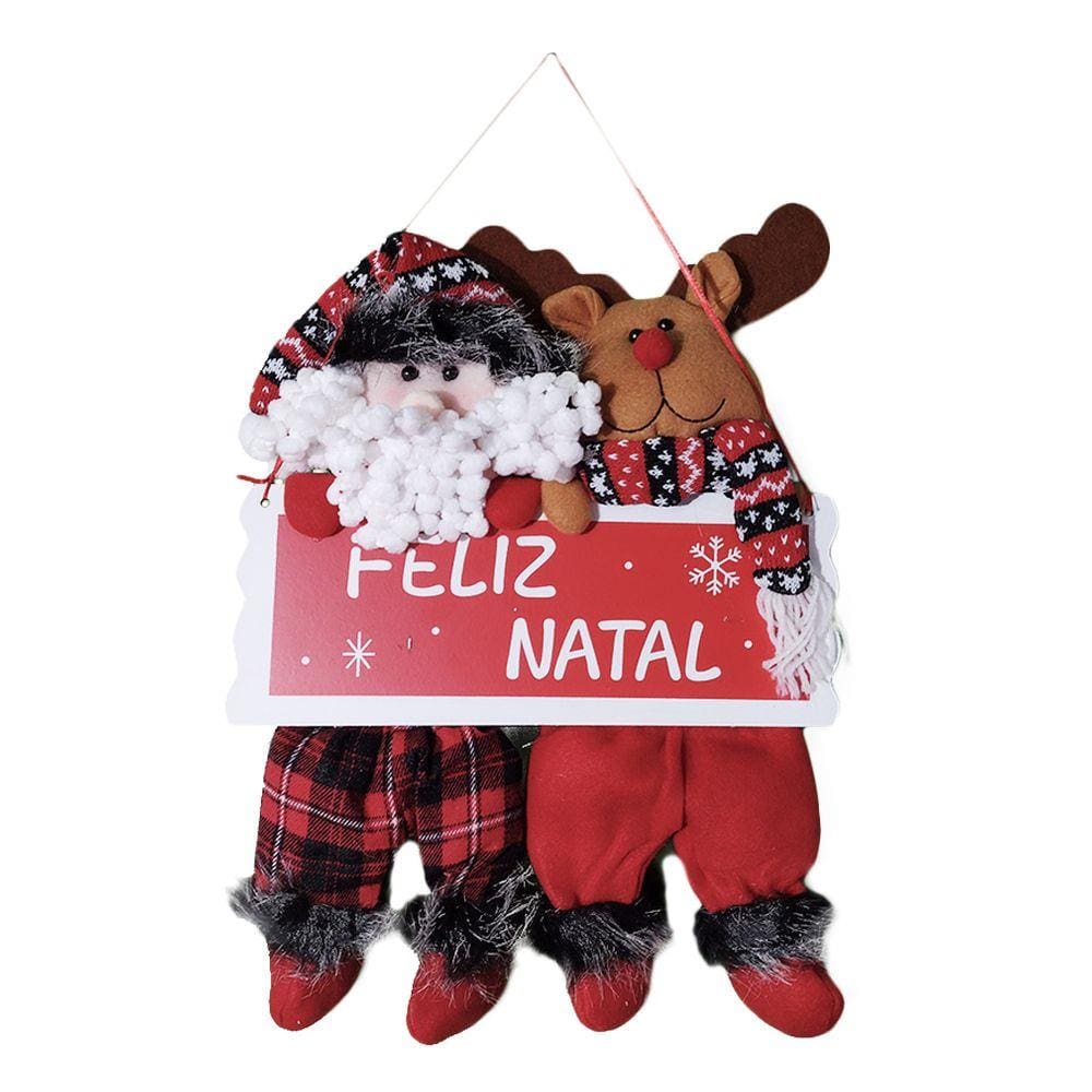 Placa Feliz Natal Papai Noel e Rena - 26cm x 43cm