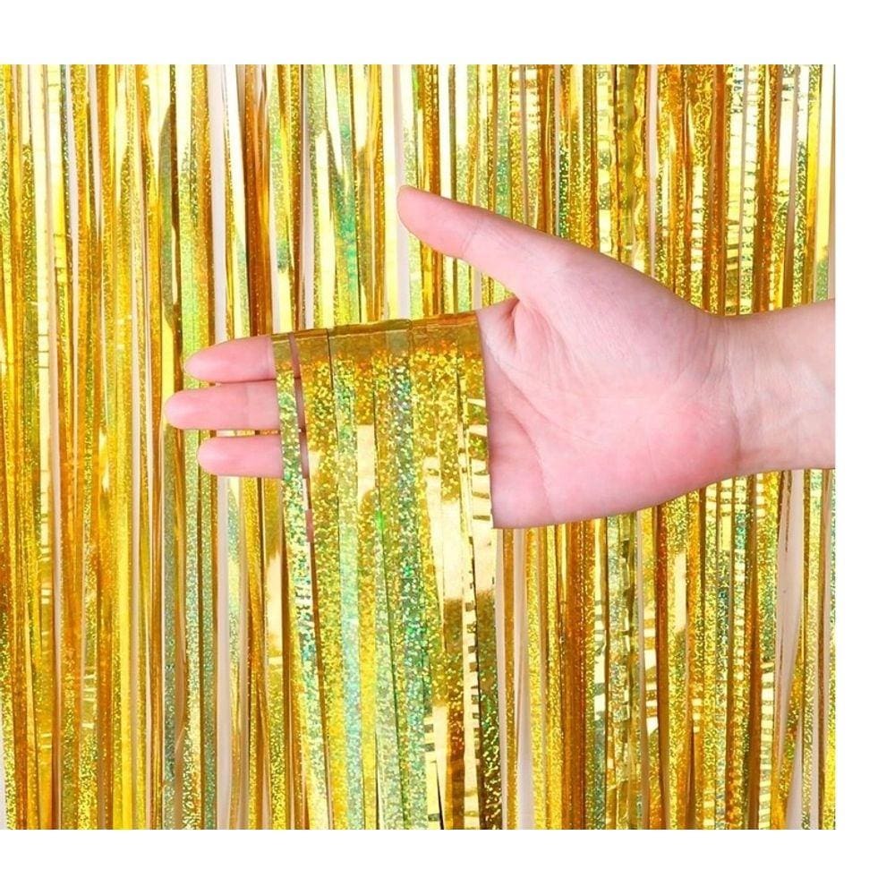 Cortina Fitas Metalizadas Dourada Holográfica - 1x2m