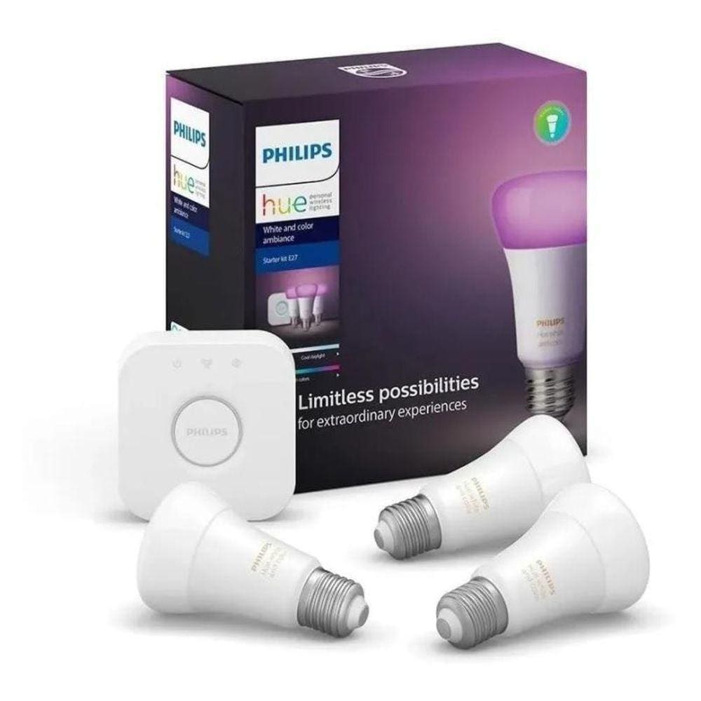 Kit 3 Lâmpadas Inteligentes+Hub Philips Hue Starter Kit 110V